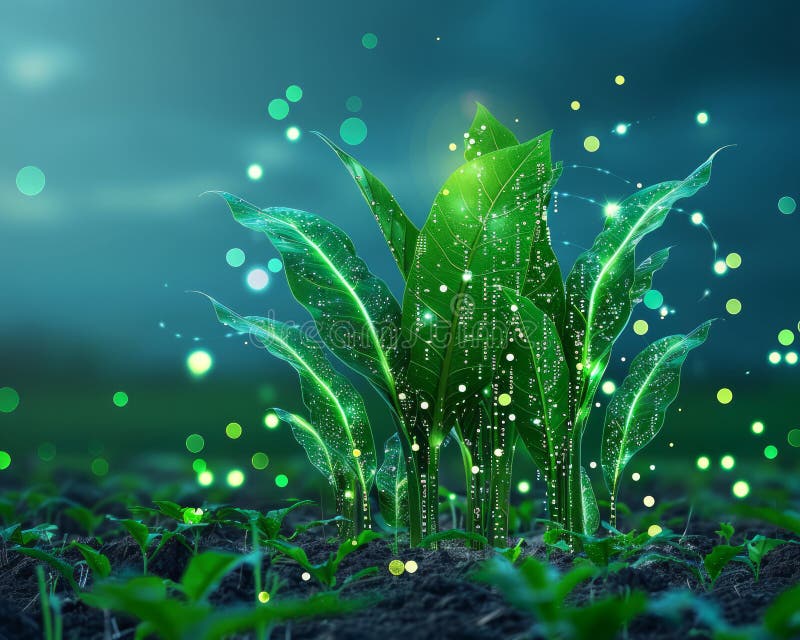 Magiczny wzrost oczerniający wizualizację kwiatów roślin oświetlonych bioluminescencyjnymi blaskami w mistycznym nocnym lesie ilustracja wektor