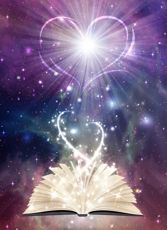 Open magical book  on cosmic purple background. Sparkles of light go out as a flow of dreams and thoughts, wishes, dreams, love spell, book of life concept. Open magical book  on cosmic purple background. Sparkles of light go out as a flow of dreams and thoughts, wishes, dreams, love spell, book of life concept.