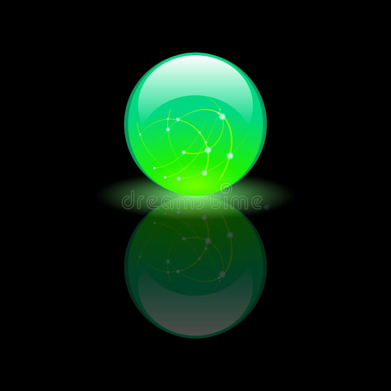 Magischer grüner Glasball auf schwarzem Hintergrund stock abbildung Magischer grüner Glasball auf schwarzem Hintergrund stock abbildung