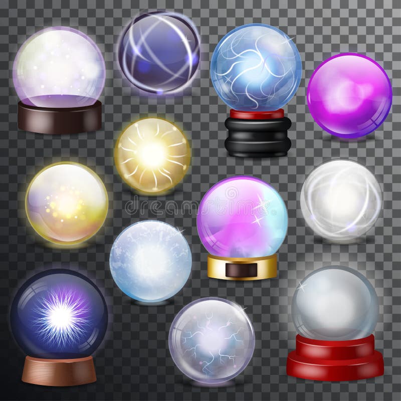 Magischer Kristallglasbereich des magischen Ballvektors und transparente Kugel des glänzenden Blitzes als Vorhersagenwahrsagerill lizenzfreie abbildung Magischer Kristallglasbereich des magischen Ballvektors und transparente Kugel des glänzenden Blitzes als Vorhersagenwahrsagerill lizenzfreie abbildung