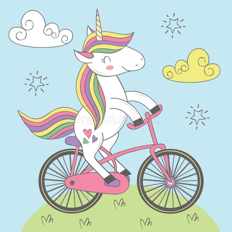 Magisk enhörningrittcykel stock illustrationer Magisk enhörningrittcykel stock illustrationer