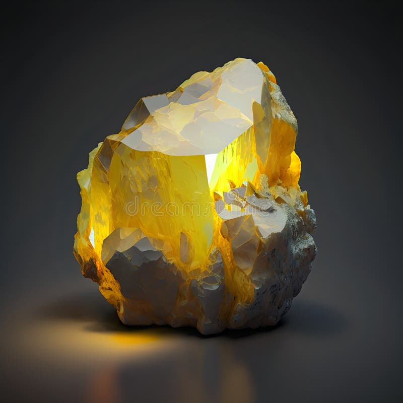 Magiskt mineralcitrin. gul gemstone. glödande gemsten vektor illustrationer