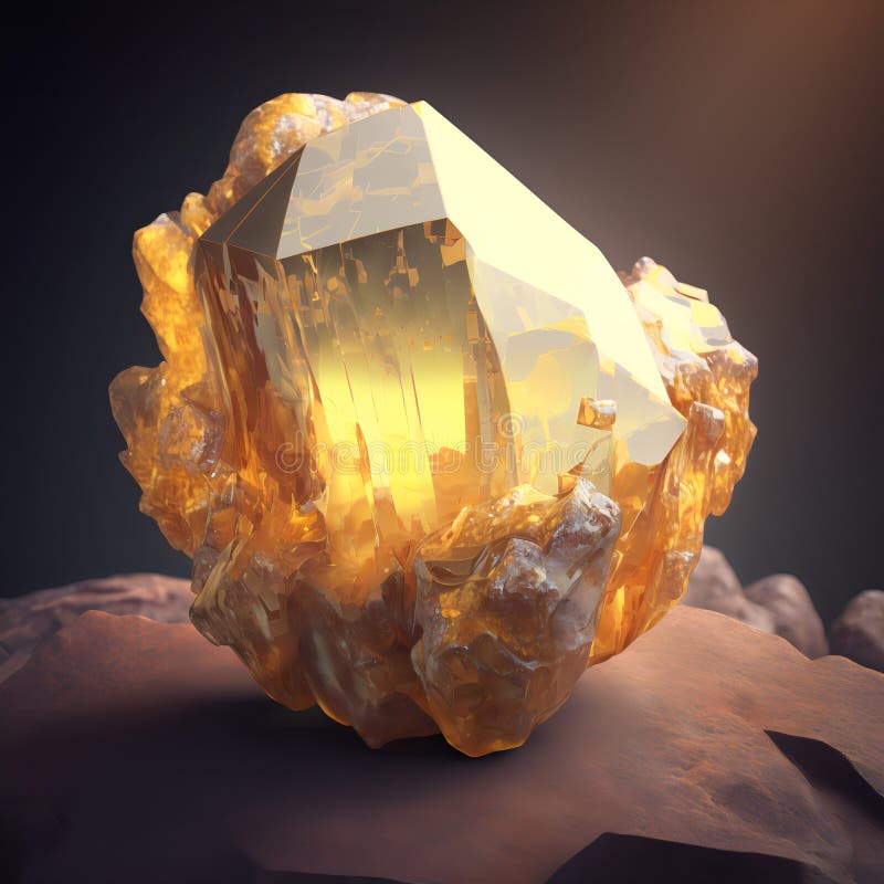 Magiskt mineralcitrin. gul gemstone. glödande gemsten vektor illustrationer
