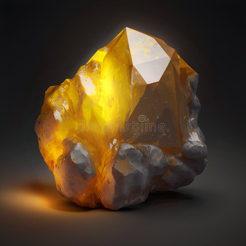 Magiskt mineralcitrin. gul gemstone. glödande gemsten vektor illustrationer