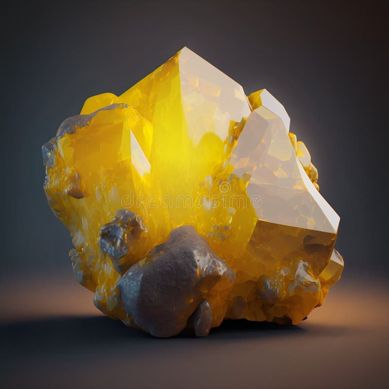 Magiskt mineralcitrin. gul gemstone. glödande gemsten stock illustrationer