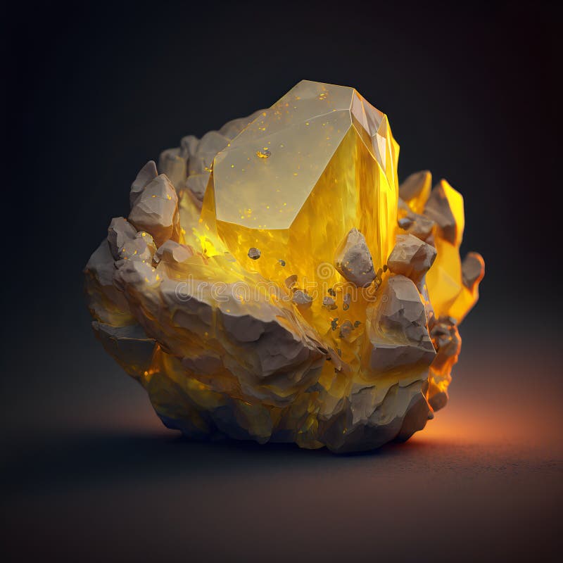Magiskt mineralcitrin. gul gemstone. glödande gemsten vektor illustrationer