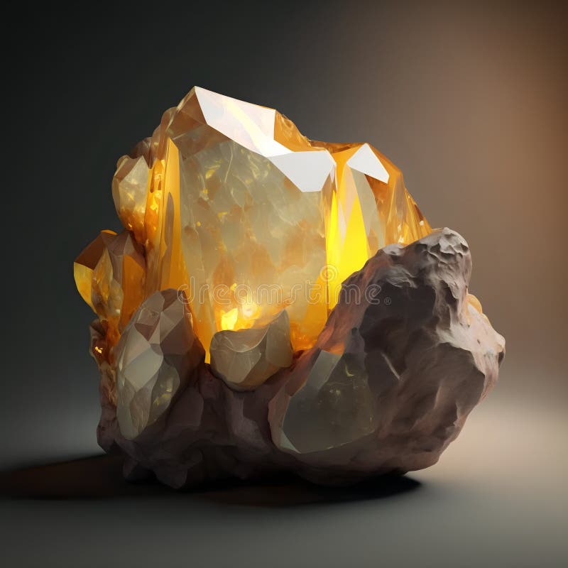 Magiskt mineralcitrin. gul gemstone. glödande gemsten stock illustrationer
