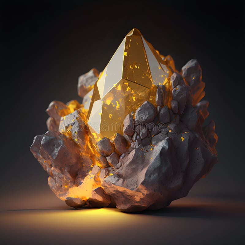 Magiskt mineralcitrin. gul gemstone. glödande gemsten stock illustrationer