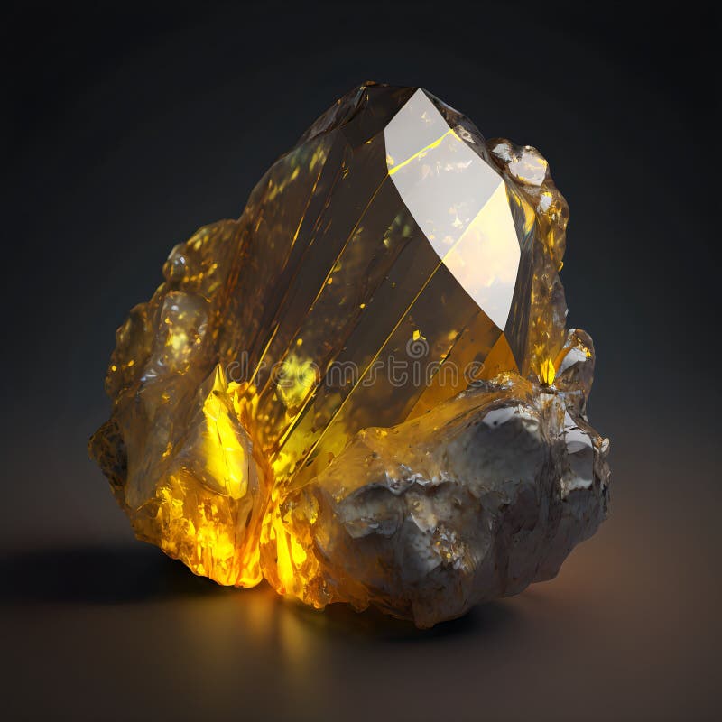 Magiskt mineralcitrin. gul gemstone. glödande gemsten vektor illustrationer