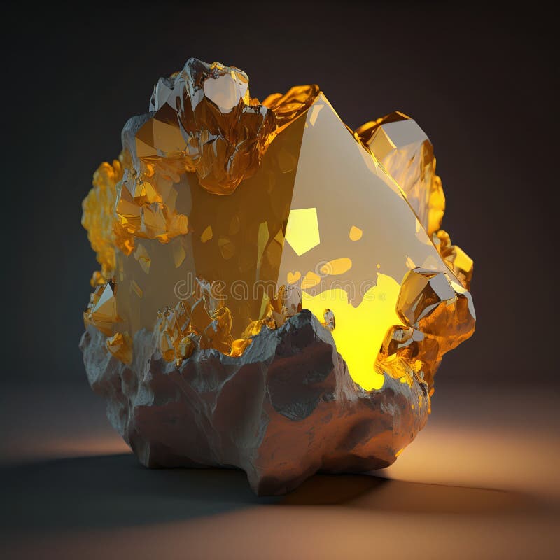 Magiskt mineralcitrin. gul gemstone. glödande gemsten stock illustrationer