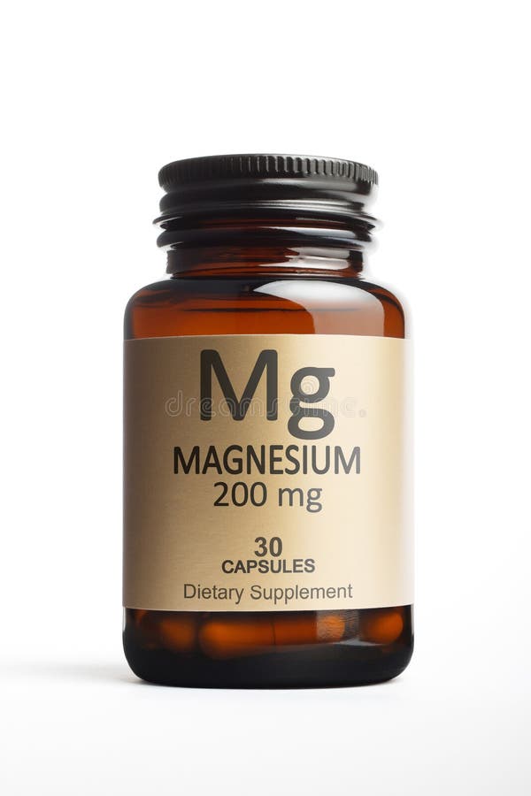 Bottle Of Magnesium Vitamins For Healthy Blood Pressure Stock Photo