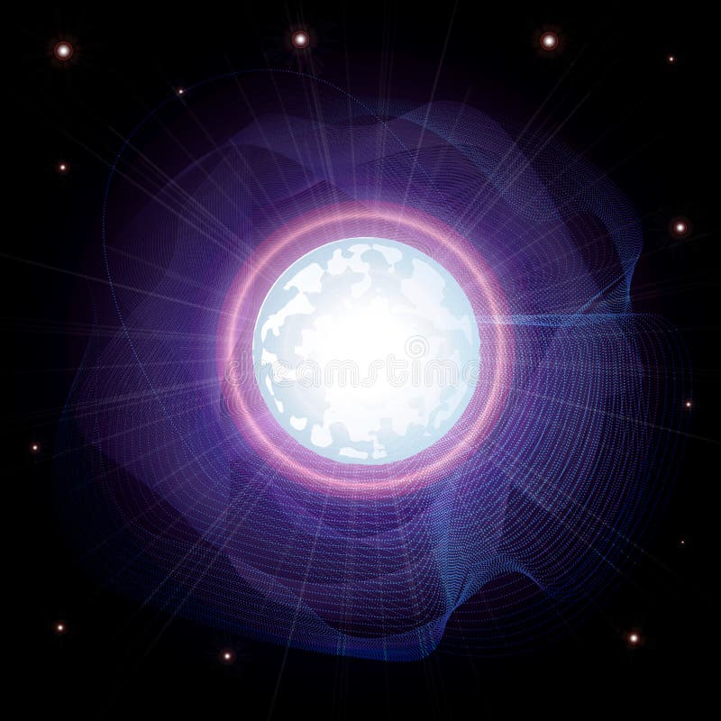 Magnetar with Magnetic Field. Neutron star makes radiation ray waves in the deep universe. Blitzar. Pulsar. Vector illustration royalty free stock photo