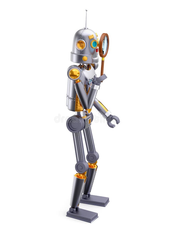 Magnifiant retro-robot vector illustration