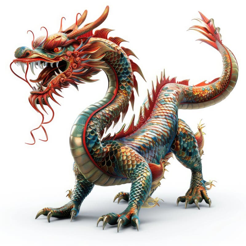 Magnific asiatic Dragon Mythical Creatura cu solzi colorate și detalii complicate vector illustration