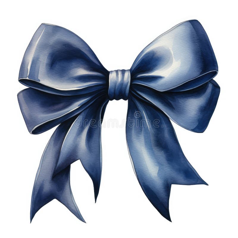A magnificent blue bow on white background using Watercolor technique. Generative AI