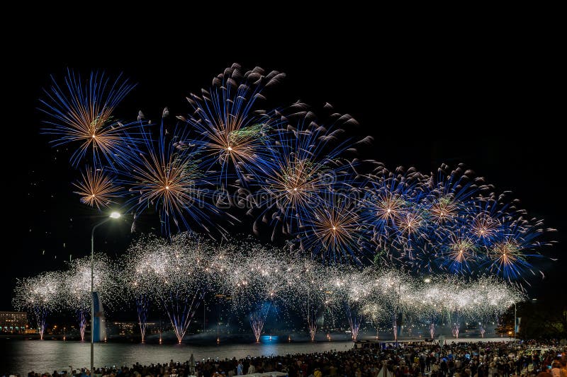 Magnificent fireworks over Daugava river to celebrate Riga City Festival. stock photos Magnificent fireworks over Daugava river to celebrate Riga City Festival. stock photos