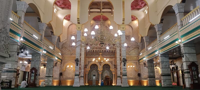 The magnificent mosque building is decorated with beautiful lights royalty free stock photos