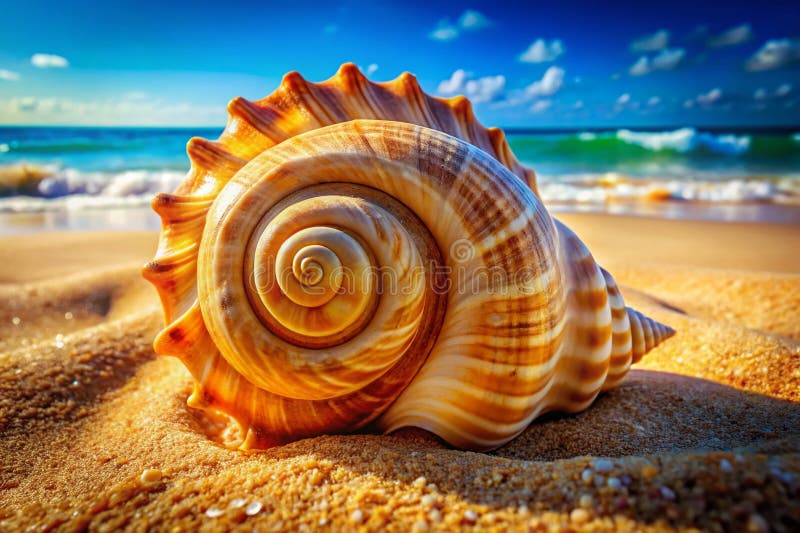 Magnificent Triplofusus Giganteus Seashell Intricate Patterns and Textures on a Sandy Beach Masterfully Captured Using vector illustration