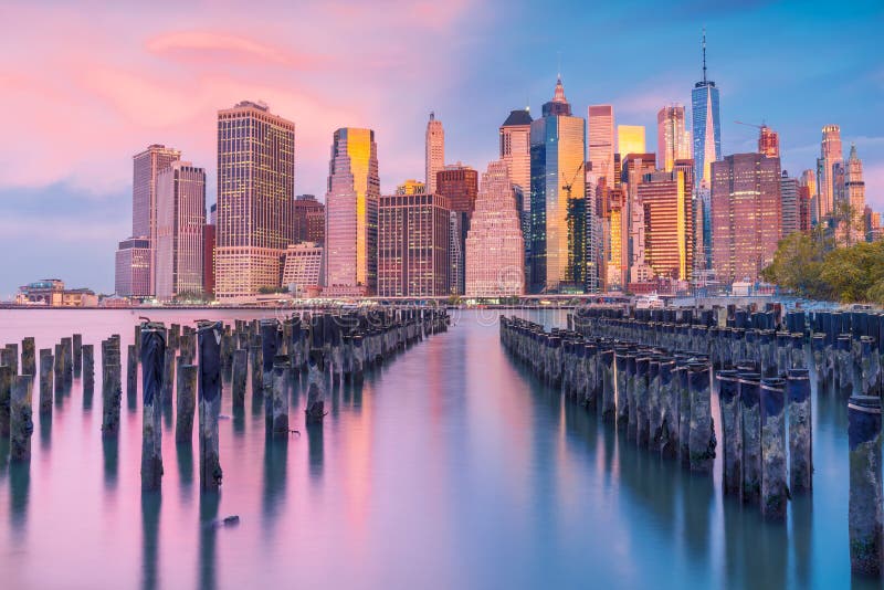 a magnificent view of Lower Manhattan and the financial district at sunset, New York City stock images a magnificent view of Lower Manhattan and the financial district at sunset, New York City stock images