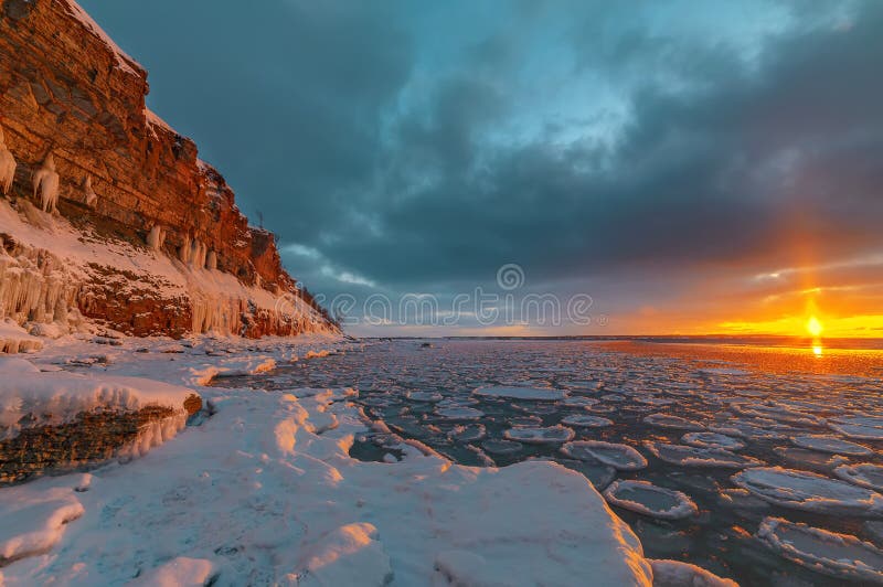 Download Magnificent Winter Mountain Landscape On The Sea. Paldiski Cliff. Estonia. Stock Image - Image of ecology, landscape: 110782107