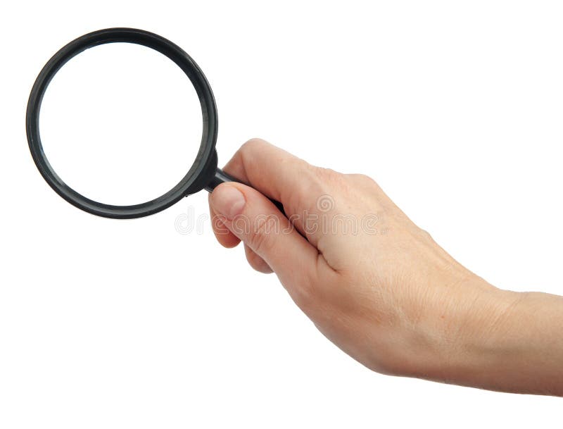 Closeup Of Womans Hand Holding Magnifying Lens High-Res Stock