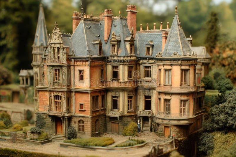 Magnifikt miniatyr - en detaljerad modell för ett franskt landsområde vektor illustrationer