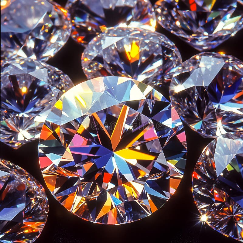 Magnifique closeup de diamants étincelants présentant brillance et beauté sous différents angles et couleurs photographie stock libre de droits