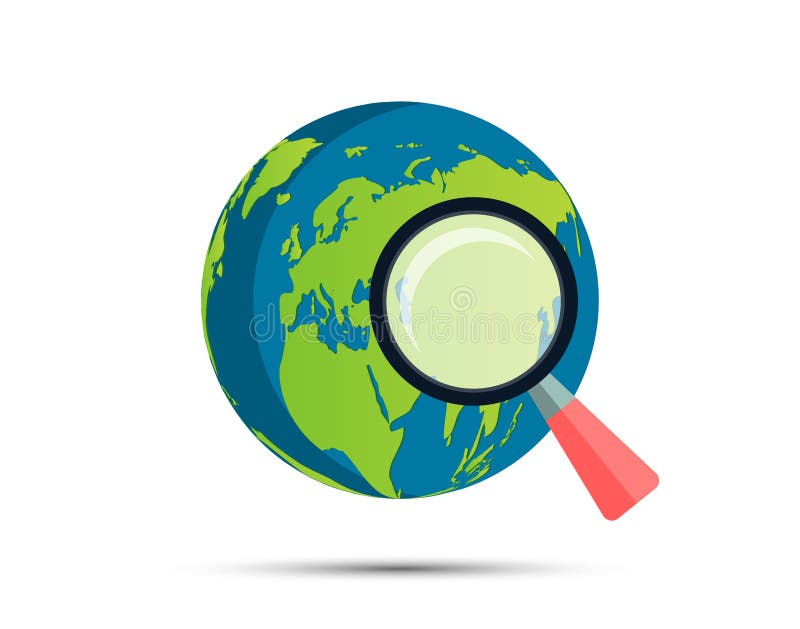 Magnifying glass on background map world Simple design style.vector illustration stock illustration Magnifying glass on background map world Simple design style.vector illustration stock illustration