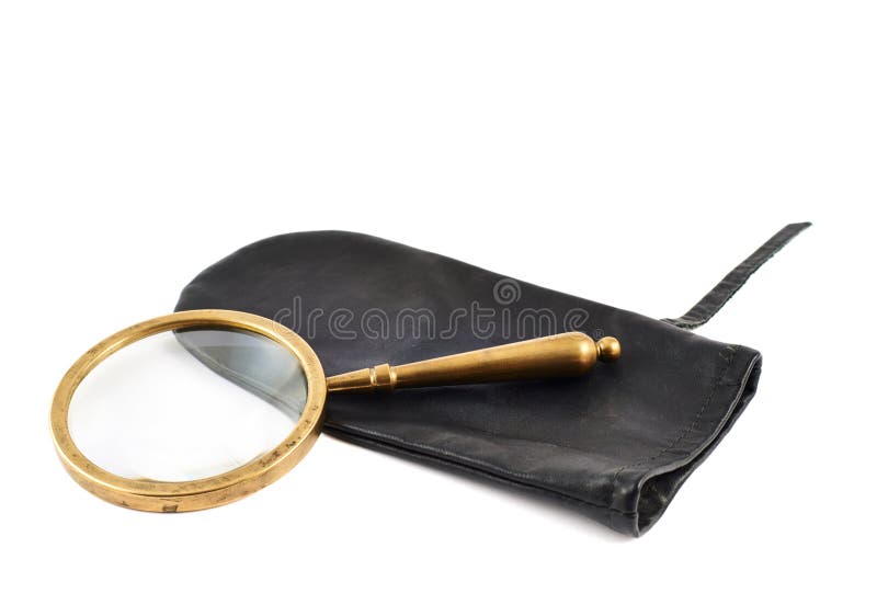 Magnifying glass in a case stock photo. Image of detective 45908608