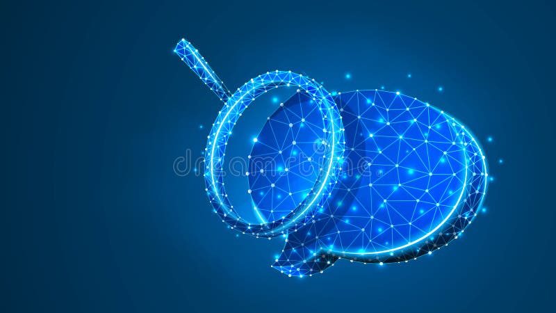 Magnifying glass on Chat bubble. Communication analysis, Dialogue cloud concept. Abstract, digital, wireframe, low poly mesh, stock illustration Magnifying glass on Chat bubble. Communication analysis, Dialogue cloud concept. Abstract, digital, wireframe, low poly mesh, stock illustration
