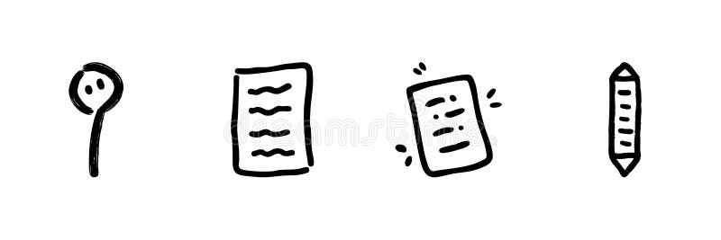 Magnifying Glass, Document, And Pencil Line Icon Set In Doodle Style. Research, Writing, And Note-Taking Tools Outline vector illustration