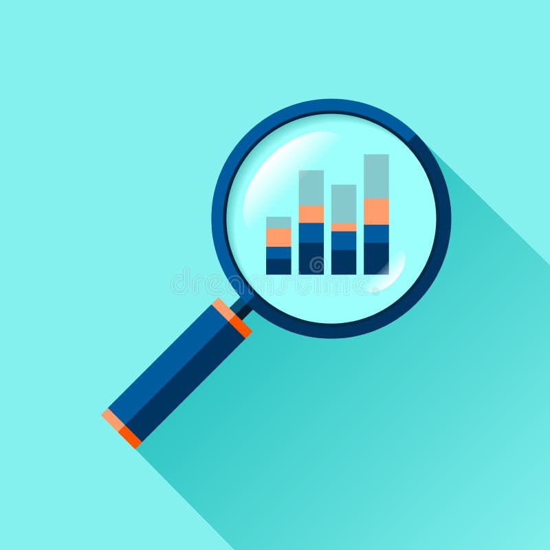 Magnifying glass icon in flat style. Search loupe on color background. Business analytic illustration. Vector design object for yo stock illustration Magnifying glass icon in flat style. Search loupe on color background. Business analytic illustration. Vector design object for yo stock illustration