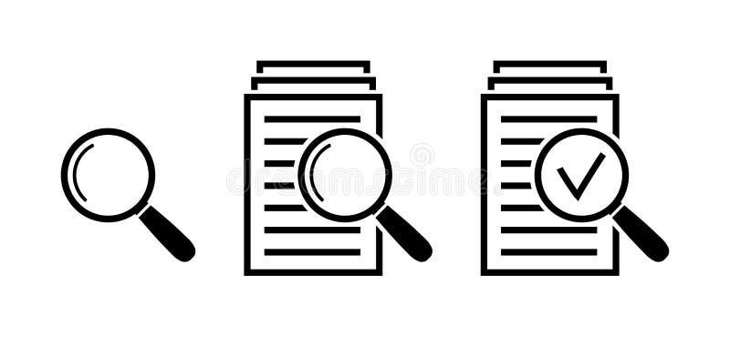 Magnifying glass icon set, search documents signs