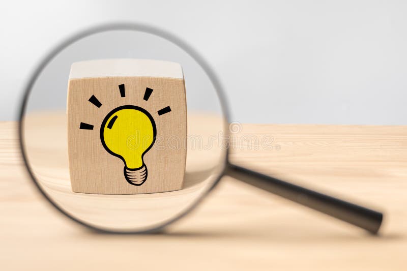 Magnifying Glass with Light Bulb Icon. Concept Creative Idea and