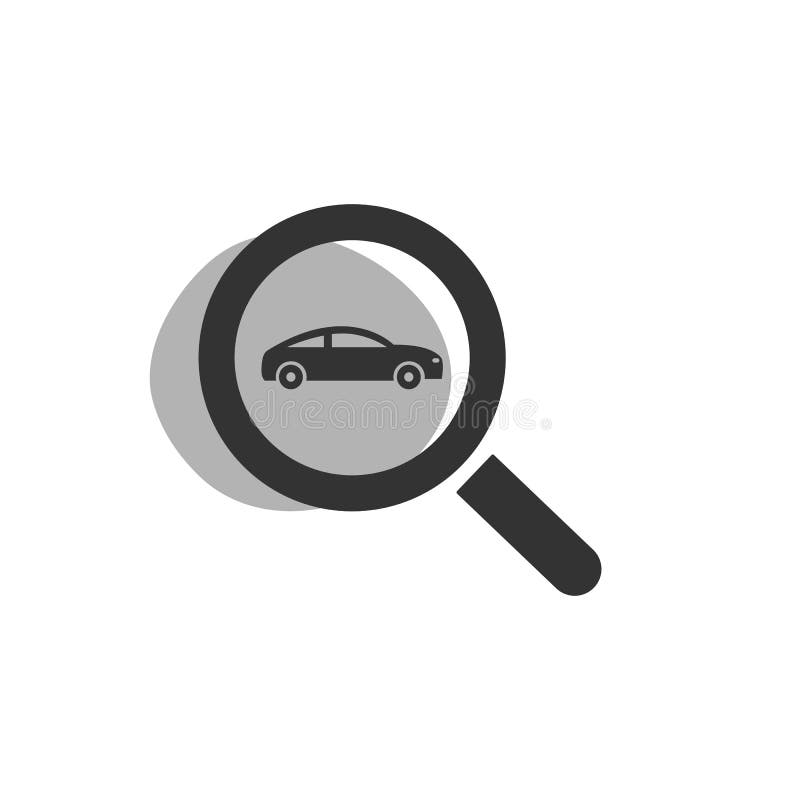 Magnifying Glass Looking for a Car Isolated  Icon Stock Vector