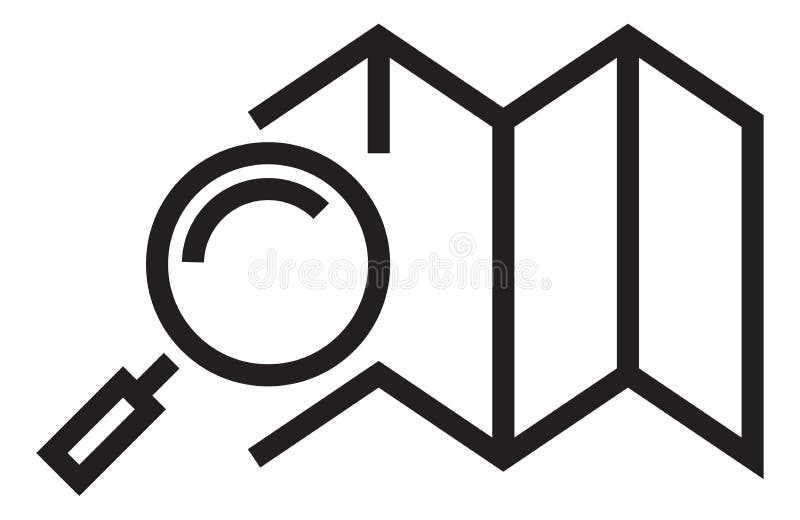 Magnifying Glass on Map. Exploration Icon Stock Vector Illustration