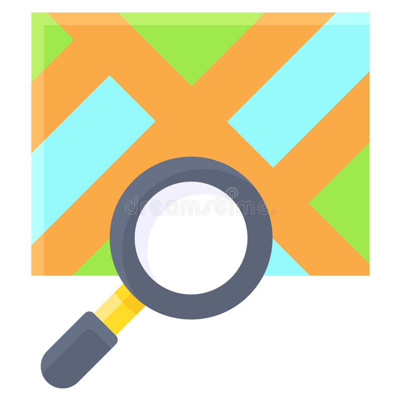 Magnifying Glass and Map Icon, Location Map and Navigation Vector Stock
