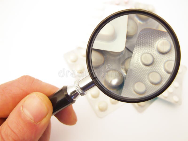Magnifying Glass and Medication Stock Photo Image of medicinal, pill