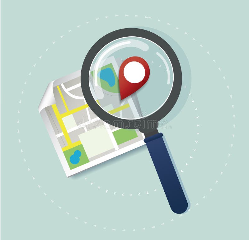 The Magnifying Glass and Pin Location Icon and Map Vector, the Concept