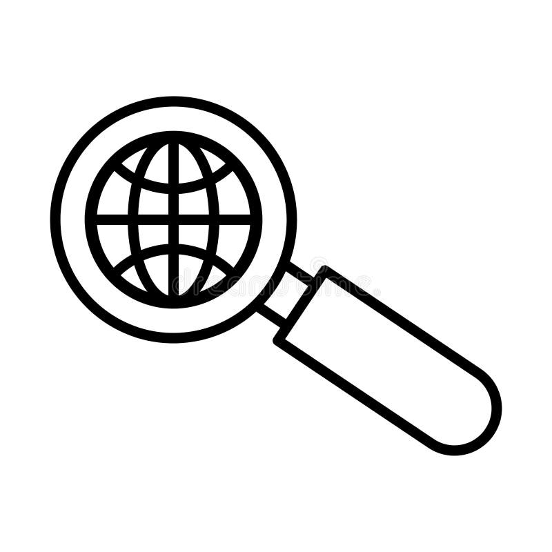 Magnifying glass with sphere browser line style icon stock illustration