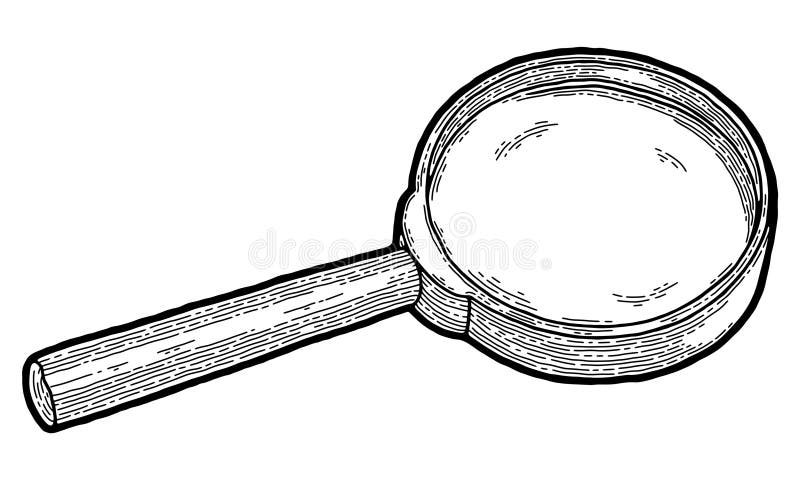 Magnify glass silhouette in simple style, hand drawn sketch. Search symbol  in cartoon style, vector illuistration. Isolated element on white  background for print and design. Lupe tool for detective 13764469 Vector Art