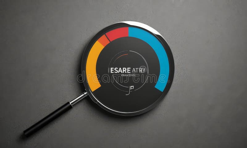 Magnifying pie chart on black surface stock illustration