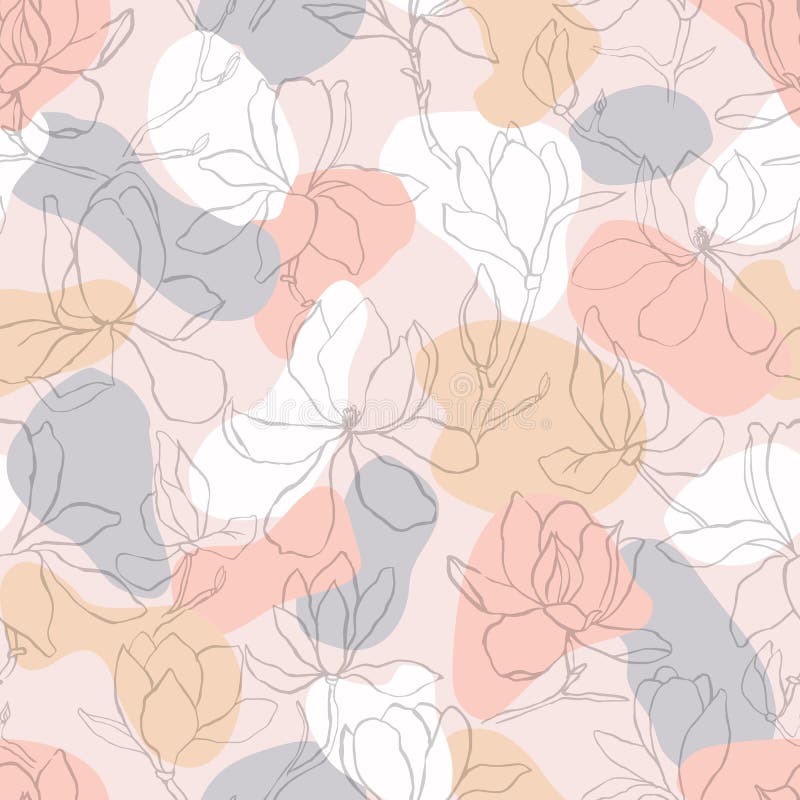 Magnolia Bloemen vectorachtergrond in lijnstijl Naadloos patroon Takken met bloemen van magnolia Modern in grafisch ontwerp royalty-vrije illustratie Magnolia Bloemen vectorachtergrond in lijnstijl Naadloos patroon Takken met bloemen van magnolia Modern in grafisch ontwerp royalty-vrije illustratie