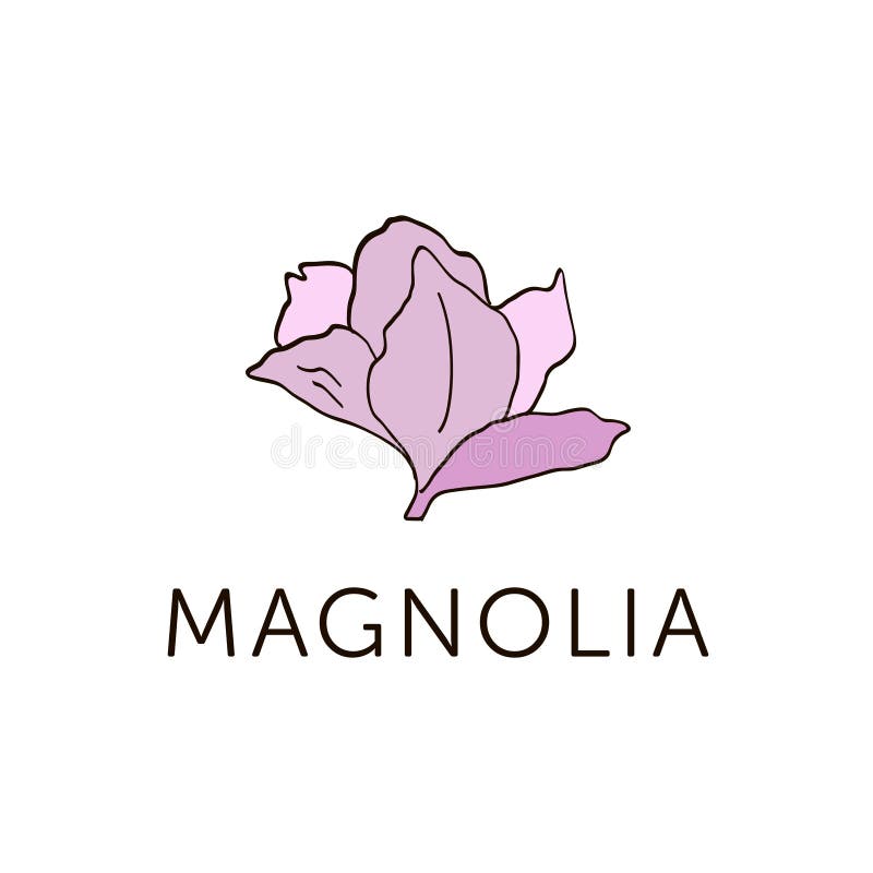 Magnolia Flower Outline Sketch Colored in Pink V.7 Stock Illustration