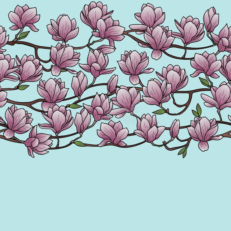 Magnoliowej wiosny Bezszwowa granica ilustracja wektor Magnoliowej wiosny Bezszwowa granica ilustracja wektor