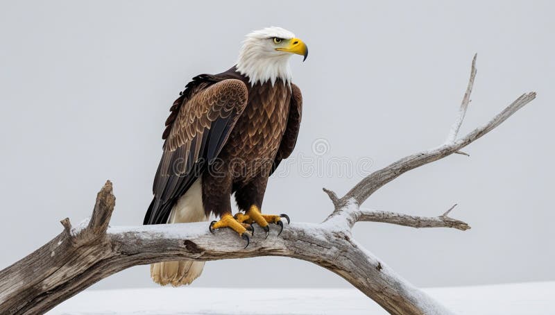 Magnífico águila calva encaramado sobre la fauna de invierno con ramas nevadas stock de ilustración