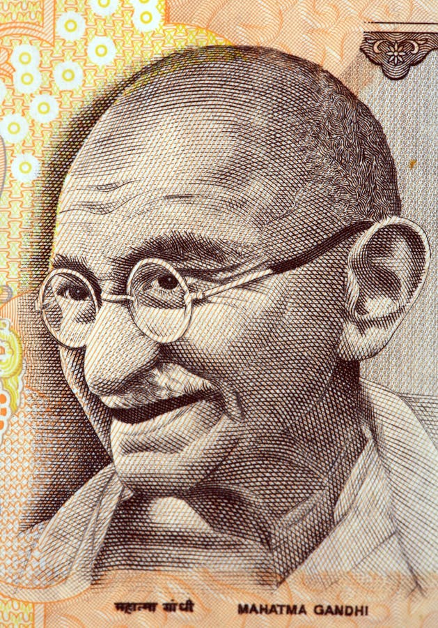 Macro detailed shot of mahatma gandhi on currency note.