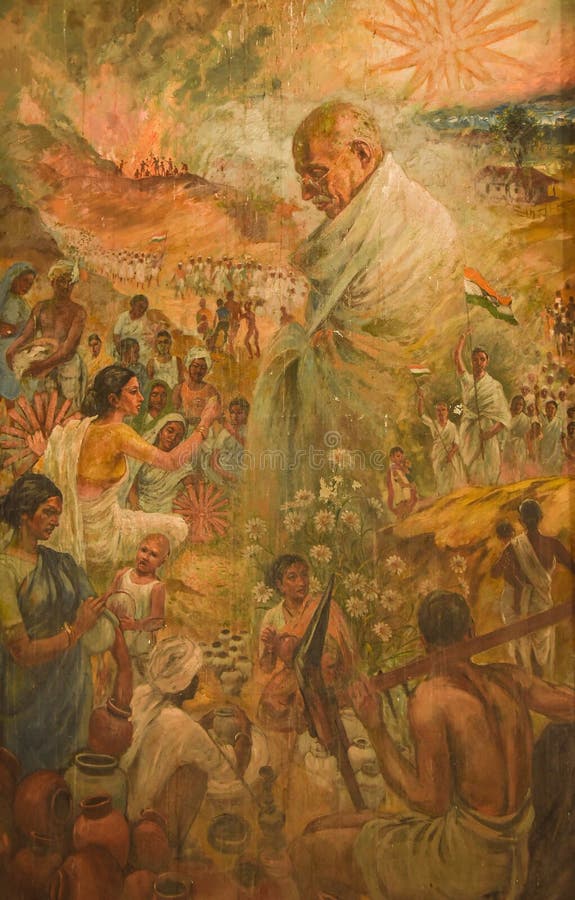 Gandhi Memorial, Aga Khan Palace in Pune. India. The painting depicts the quit india movement. Gandhi Memorial, Aga Khan Palace in Pune. India. The painting depicts the quit india movement.