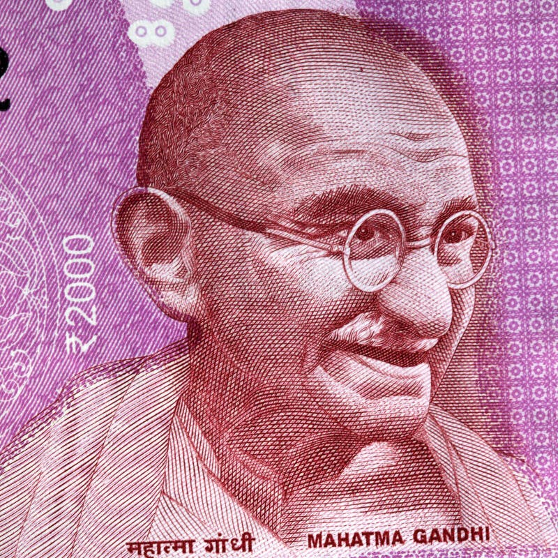 Mahatma Gandhi portrait on Indian 2000 rupee banknote macro, Indian money closeup