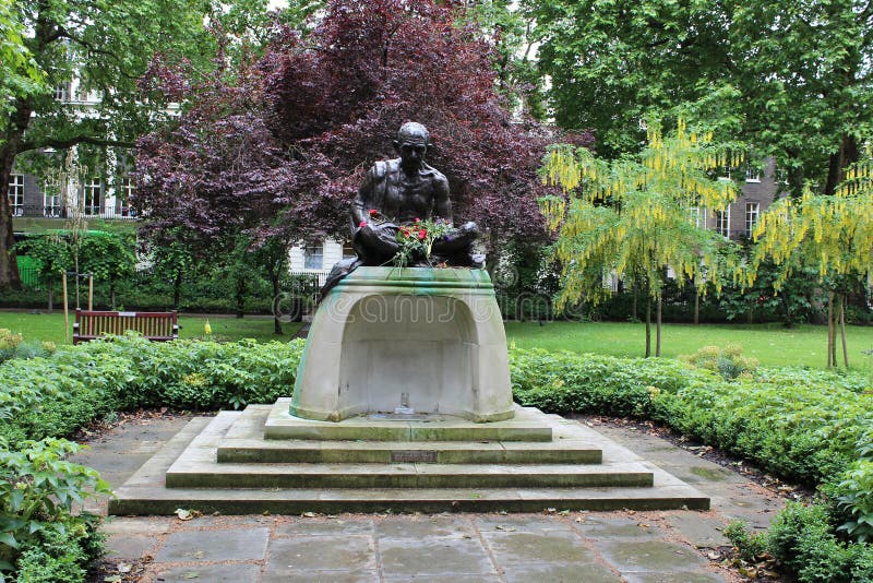 The statue of Mahatme Gandhi sculpted by Fredda Brilliant in Tavistock Square in the London Borough of Camden, London, United Kingdom. The statue of Mahatme Gandhi sculpted by Fredda Brilliant in Tavistock Square in the London Borough of Camden, London, United Kingdom